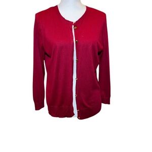 August Silk Classic Red Cardigan with Gold Buttons, Soft, Lightweight